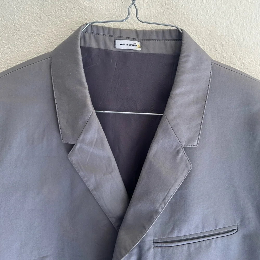 Calvin Klein Cotton Hidden Button Down Blazer Gray Size Large Short Business Men